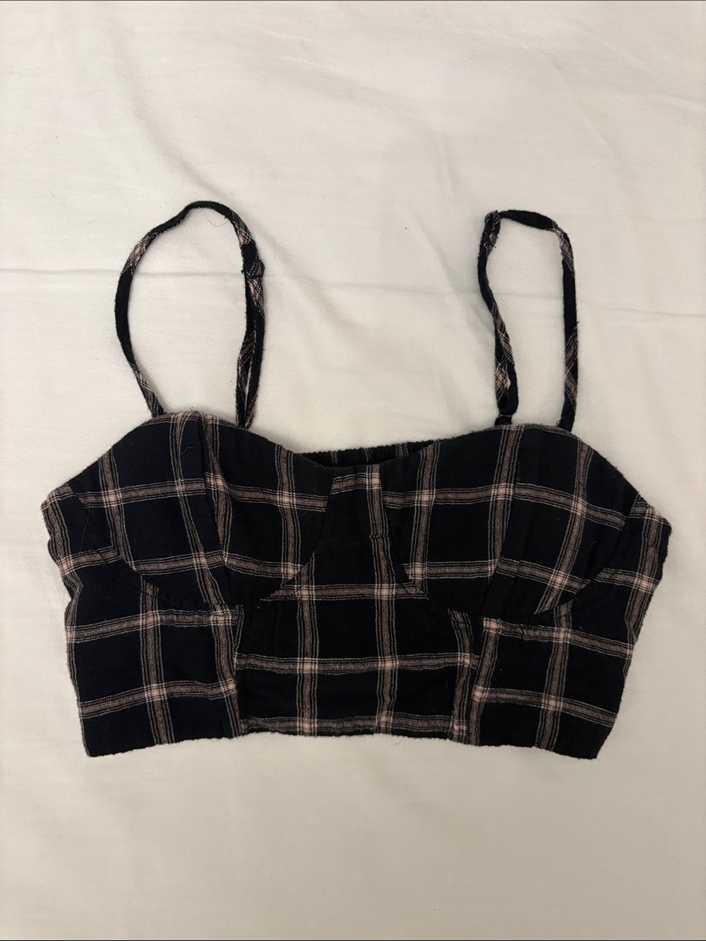 American Eagle Outfitters Black Plaid Smocked Bustier Top